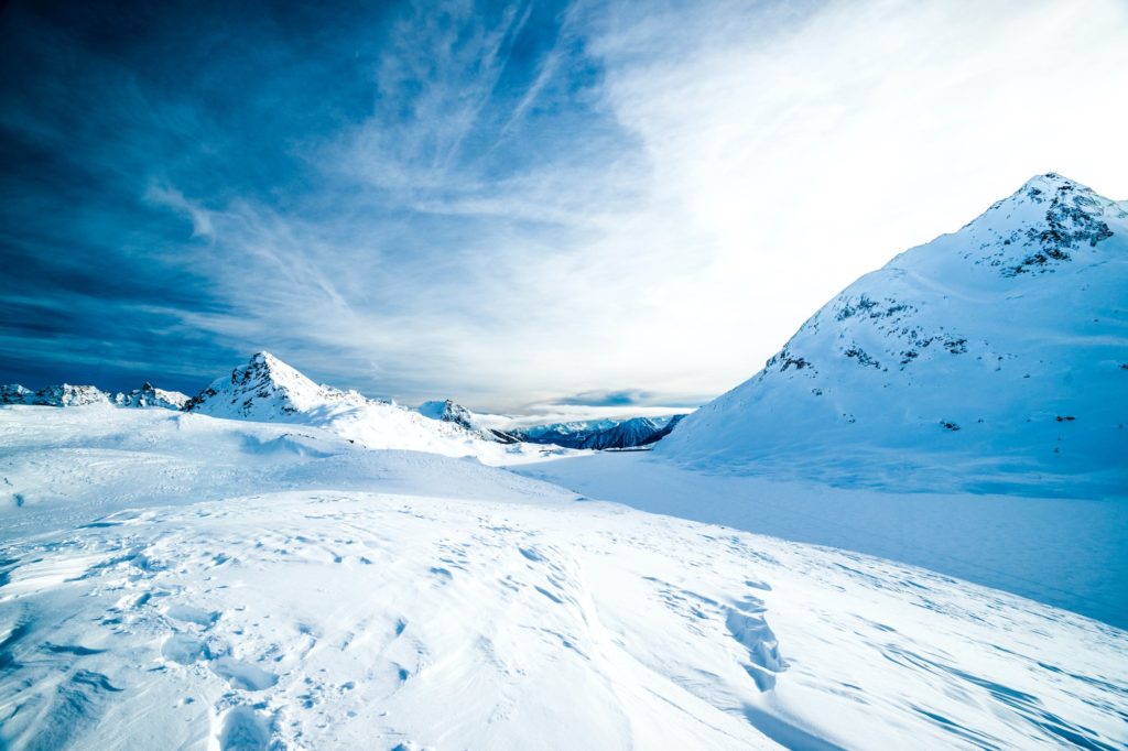 Snowy mountains and cloudy sky