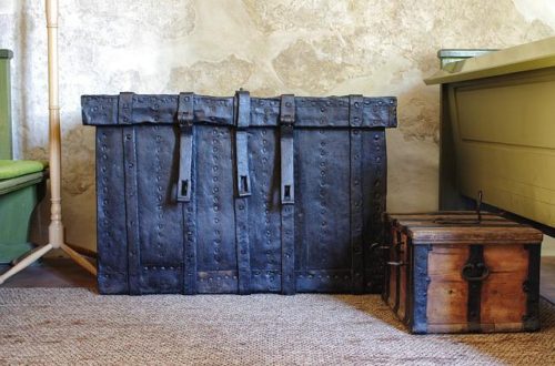 Large brown luggage on the floor