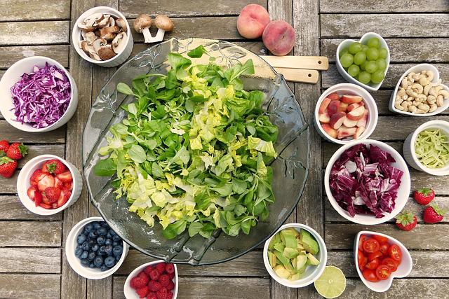 Chopped vegetables in small dishes